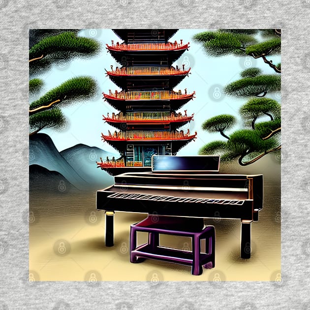 An Interesting Looking Piano In Front Of A Pagoda In The Chinese Countryside by Musical Art By Andrew